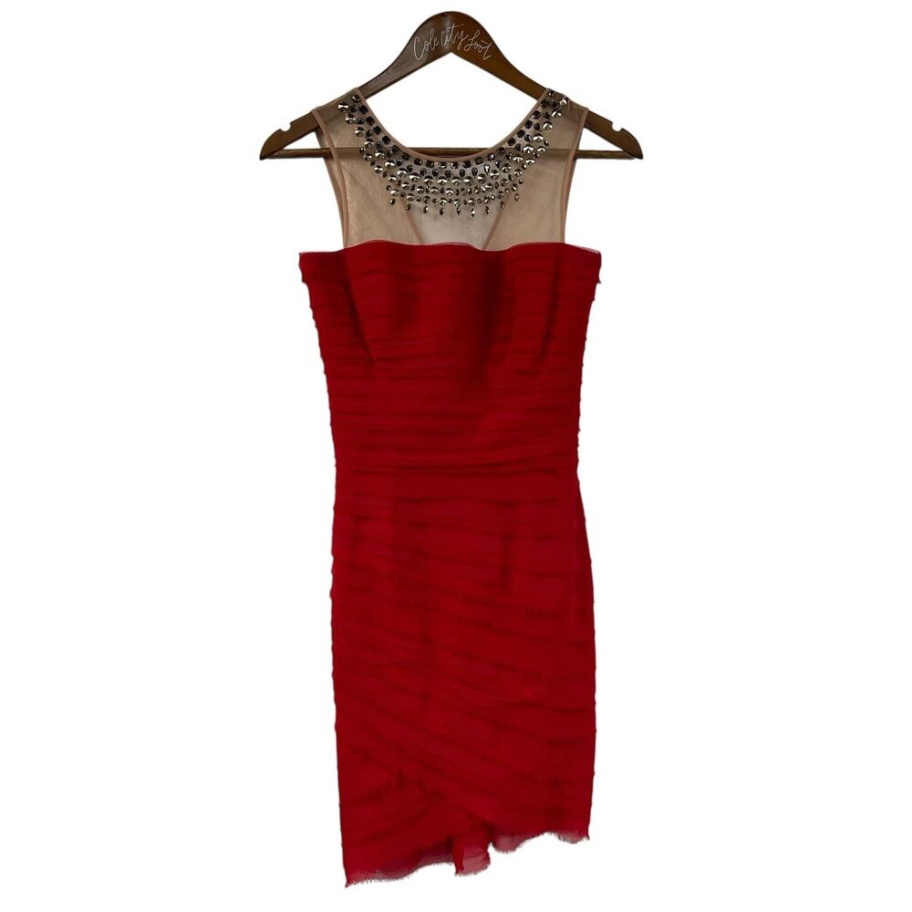 BCBGMAXAZRIA Maia Sleeveless Sheath Dress Rouge Red Gems Size 2
